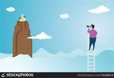 Businessman on Ladder Looking at Target Vision For Success Business Concept Illustration