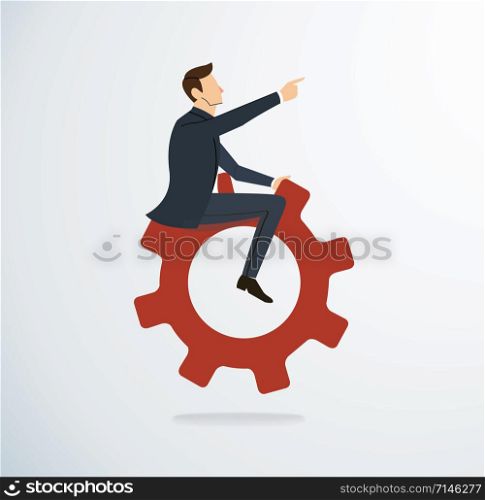 Businessman on the gears icon vector background