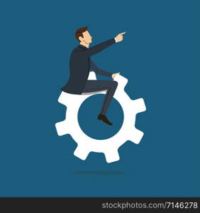 Businessman on the gears icon vector background