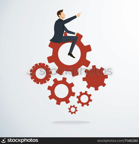 Businessman on the gears icon vector background