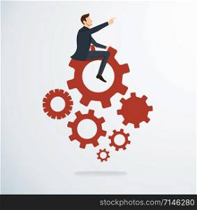 Businessman on the gears icon vector background