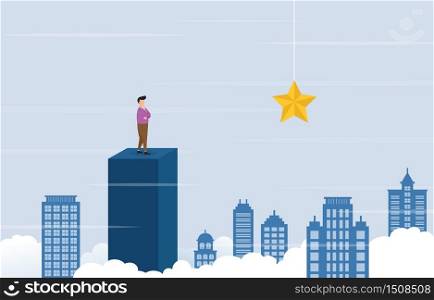 Businessman on Top of Building Thinking How to Reach Target with Obstacle Business Concept Illustration