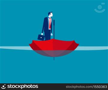 Businessman on umbrellar boat. Concept business vector, Sea, Water, Ship.. Businessman on umbrellar boat. Concept business vector, Sea, Water, Ship.