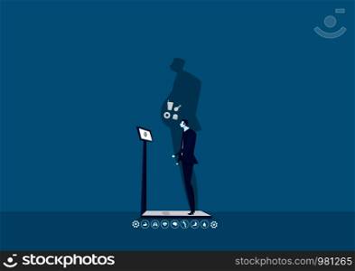 businessman on weight loss after diet balancing junk food Healthy lifestyle. Vector illustration in flat style