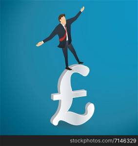 businessman or man walking in balance on British pound icon vector