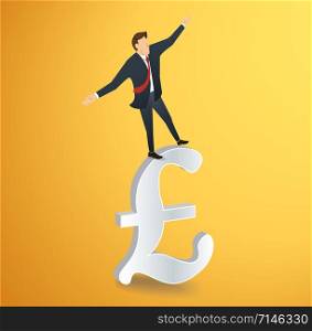 businessman or man walking in balance on British pound icon vector