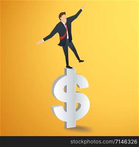 businessman or man walking in balance on Dollar icon vector
