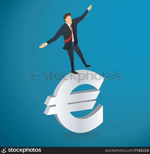 businessman or man walking in balance on Euro icon vector