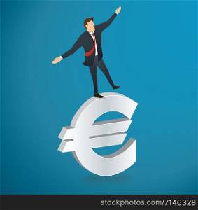 businessman or man walking in balance on Euro icon vector