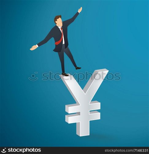 businessman or man walking in balance on Yen dollar icon vector