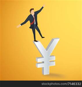 businessman or man walking in balance on Yen dollar icon vector
