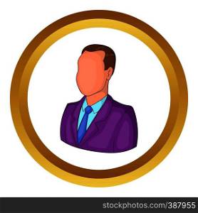 Businessman or manager vector icon in golden circle, cartoon style isolated on white background. Businessman or manager vector icon