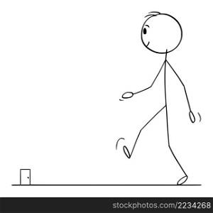 Businessman or person walking to door in far to enter,exit or leave, vector cartoon stick figure or character illustration.. Person Walking to Far Door to Leave or Enter, Vector Cartoon Stick Figure Illustration