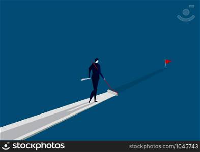 businessman paint his own path to success on blue background.