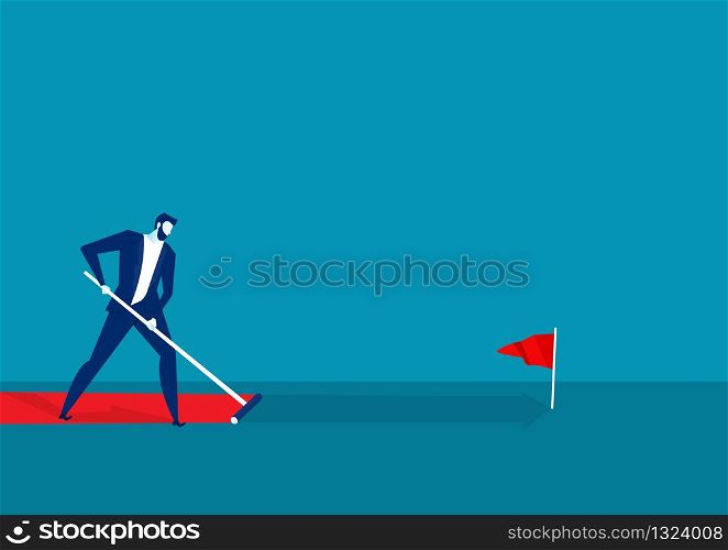 businessman paint his own path to success on blue background.