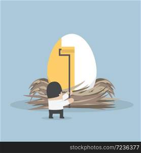 Businessman painting golden color on the egg, VECTOR, EPS10