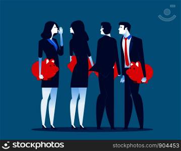 Businessman people with piggy banks conversing. Concept business vector illustration.