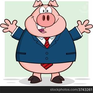 Businessman Pig Cartoon Character With Open Arms