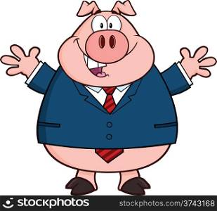 Businessman Pig Cartoon Mascot Character With Open Arms
