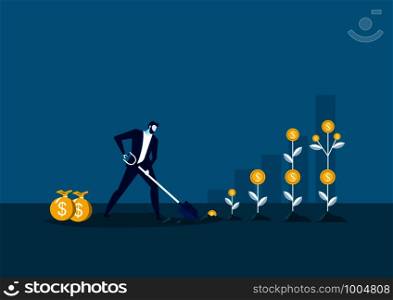 businessman plant a money tree or picking dollars from money tree. Business growth, Vector illustration