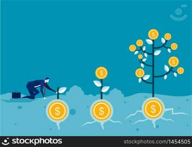 businessman plant money coin tree growth illustration