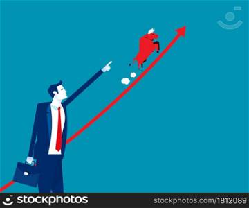 Businessman point growing graph with bull running. Bull Marketing