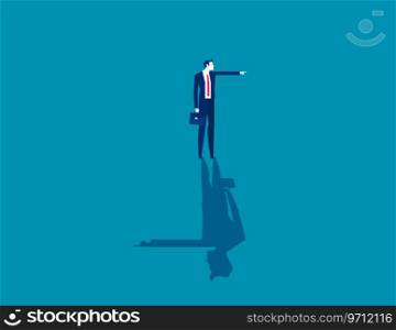 Businessman pointing a direction and his shadow pointing another one. Business vector illustration concept