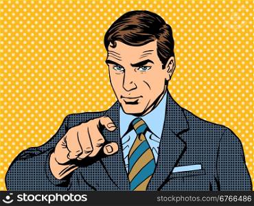 businessman pointing finger chose you retro style pop art. businessman pointing finger chose you