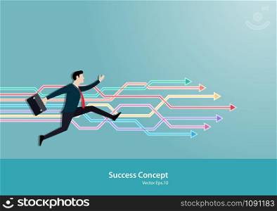 Businessman points hand up, growth chart. Forward to success. Finger pointing direction. Success, Growth rates, Achievement, Vector illustration flat