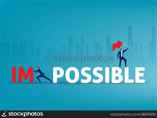 Businessman push Big Impossible word and change possible to Success Illustration