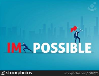 Businessman push Big Impossible word and change possible to Success Illustration