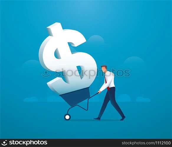 businessman push cart full of dollar icon vector illustration EPS10