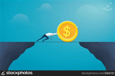 businessman push coin dollar cross the mountain. vector illustration EPS10