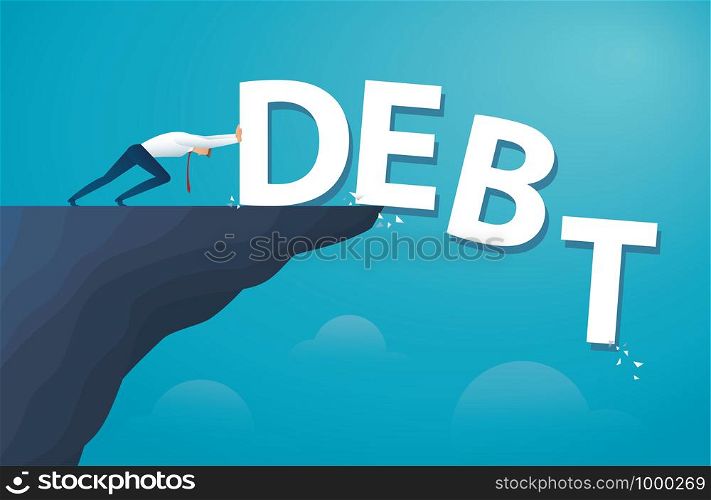 businessman push the word debt financial freedom. vector illustration EPS10