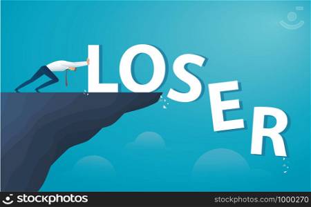businessman push the word loser from the top of the hill. vector illustration EPS10