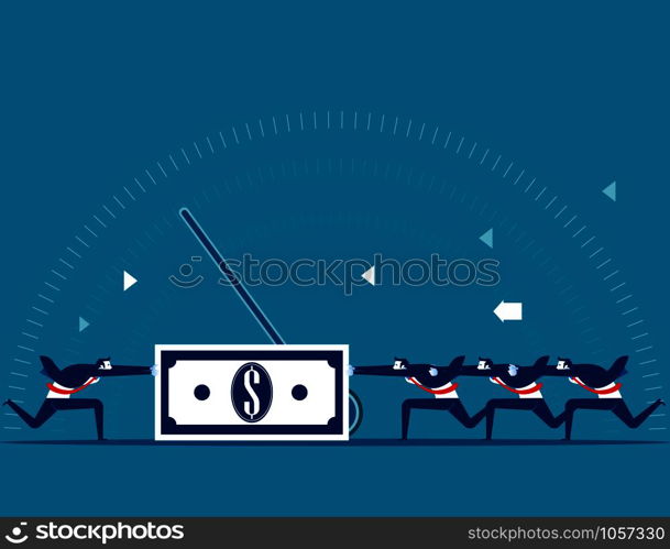 Businessman pushing a dollar sign in different directions. Concept business vector illustration.