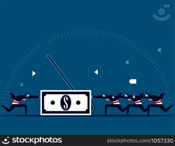 Businessman pushing a dollar sign in different directions. Concept business vector illustration.