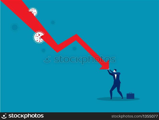 Businessman pushing falling graph down.situation coronavirus