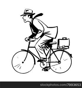 businessman quickly rides Bicycle line art retro sketch. businessman quickly rides Bicycle line art retro sketch line art retro sketch pop art style