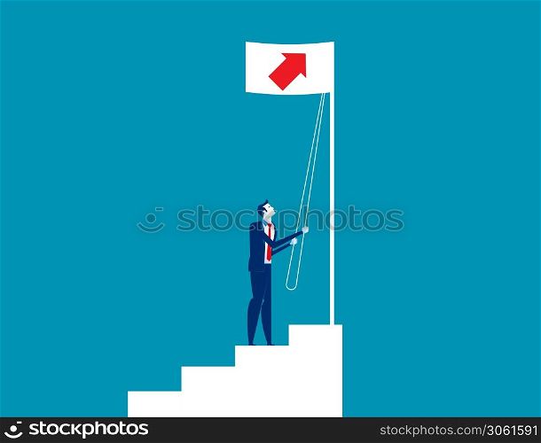 Businessman raise a growth flag. Concept business vector illustration, Direction, Up, Successful