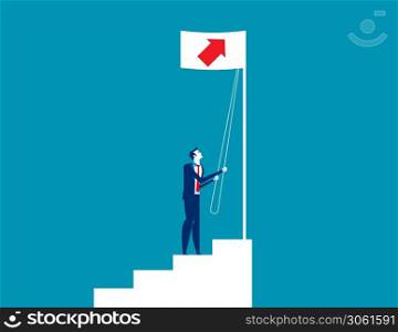 Businessman raise a growth flag. Concept business vector illustration, Direction, Up, Successful
