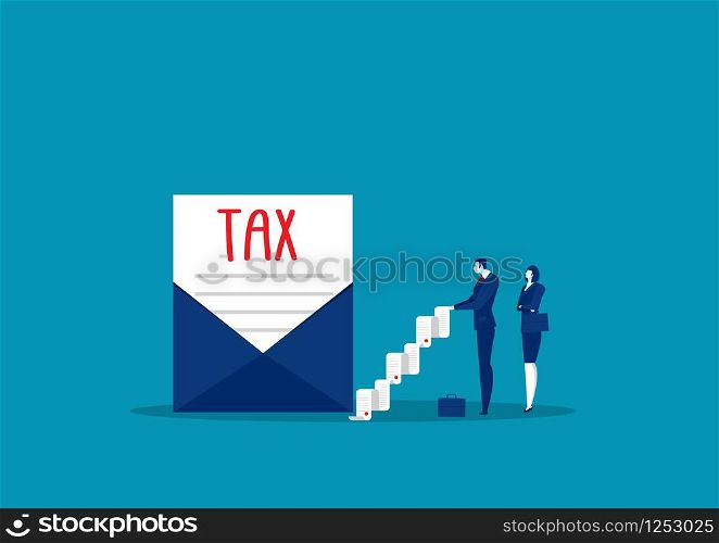 Businessman recieve letter tax, Official government documents obtained by mail. Vector illustration
