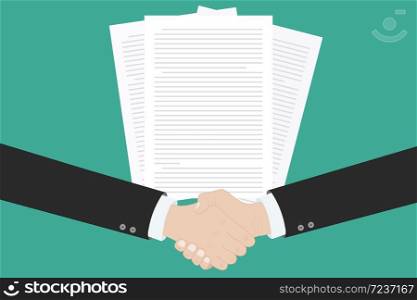 Businessman referee finds compromise. Conflict and solution. Vector illustration flat design. Isolated on white background. Online conclusion of the transaction.