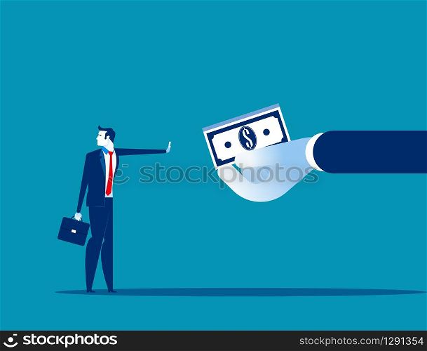 Businessman refuse money. Concept buisness vector illustration. Flat business cartoon, character design style.