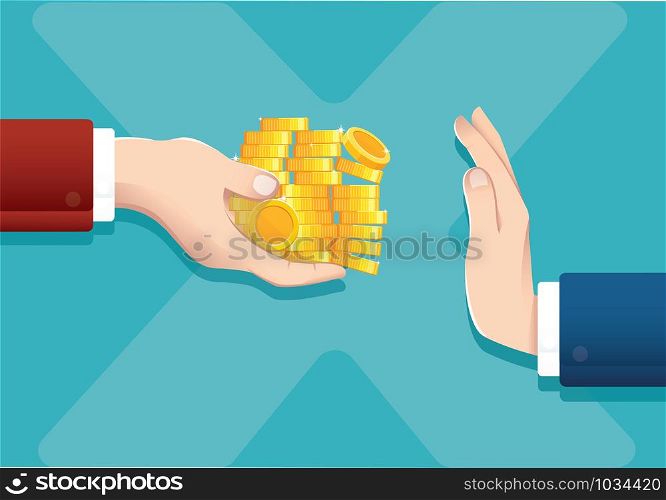Businessman refusing money offered, corruption concept vector illustration EPS10