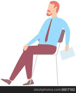 Businessman relaxing in office vector illustration. Business boss resting in calm pose. Entrepreneur in suit sitting on chair during work. Male character working in management, entrepreneurship. Businessman relaxing in office. Entrepreneur in suit sitting on chair during break at work