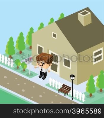 businessman residential home isometric cartoon. businessman residential home isometric cartoon vector art illustration