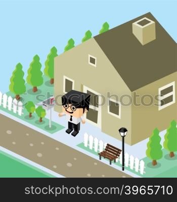 businessman residential home isometric cartoon. businessman residential home isometric cartoon vector art illustration