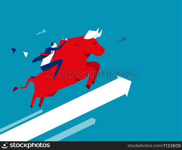 Businessman ride a bull. Concept business vector illustration. Flat design style.