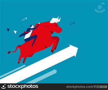 Businessman ride a bull. Concept business vector illustration. Flat design style.